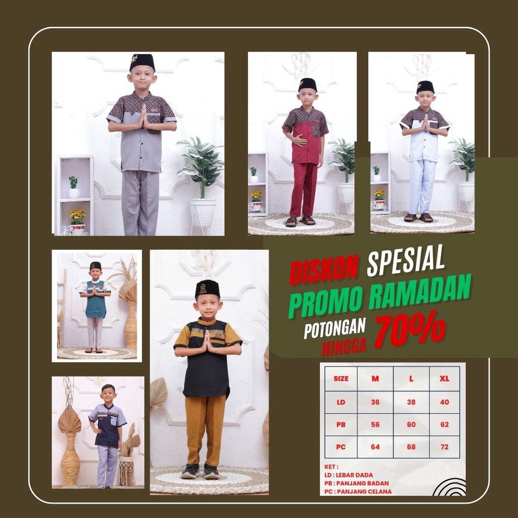 Baju Koko Setelan Anak Laki-laki umur 5-10 tahun - Bahan Katun Tebal Halus