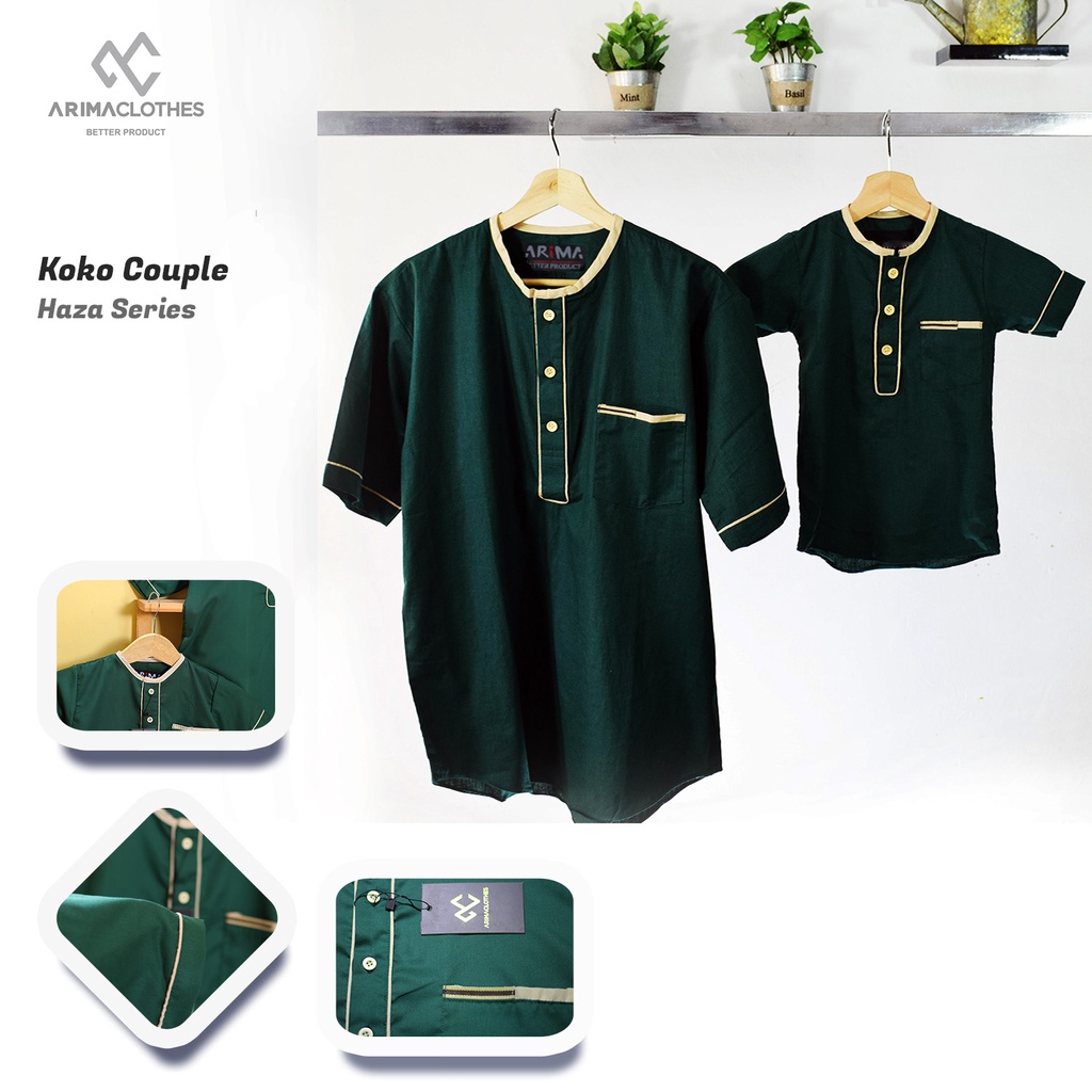 Koko Couple Haza Sage Green - Baju Muslim Lebaran Couple Kembar Keluarga