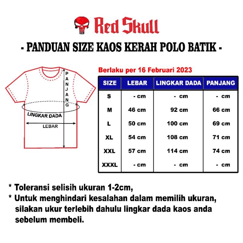 RED SKULL Kaos Kerah Polo Katun Batik Daun Solo Ada Saku