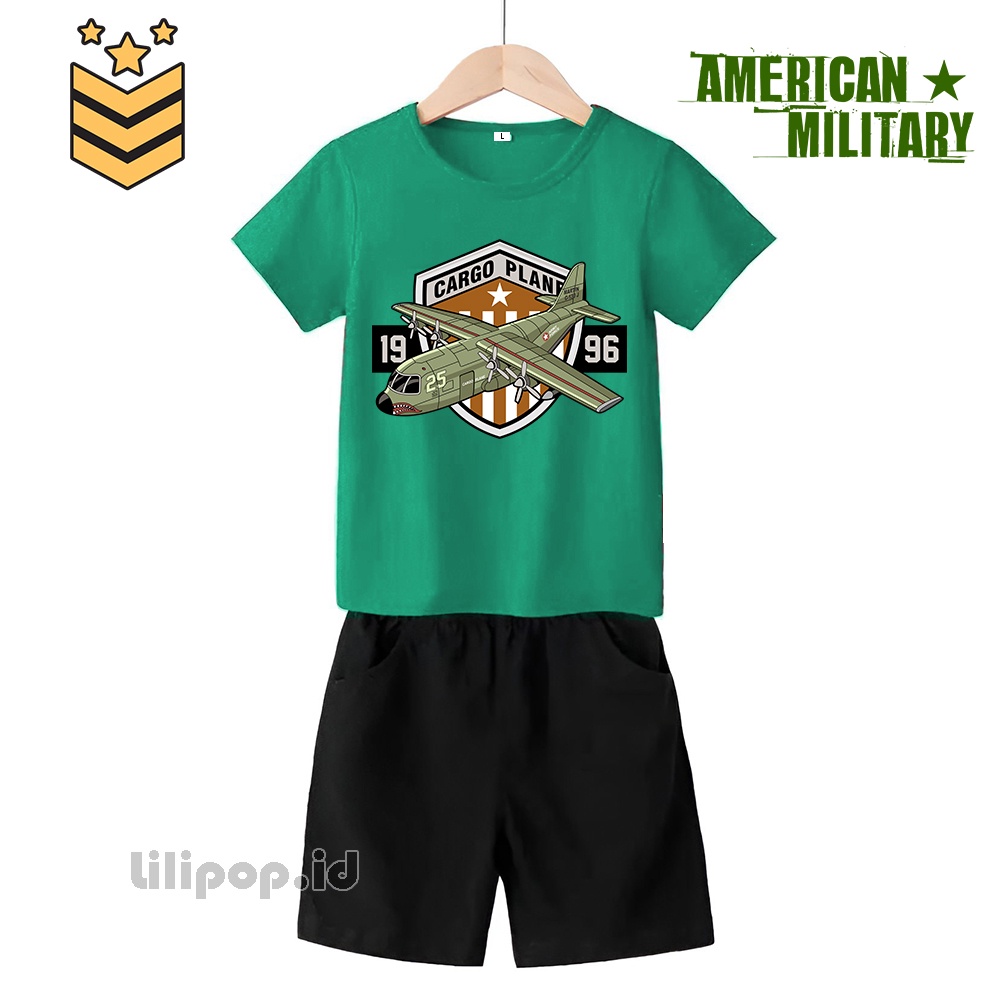 Baju Anak Stelan Kaos 3/4  bomb plane military Cowok Cewek  Usia 2 - 7 Tahun Celana Pendek Harian