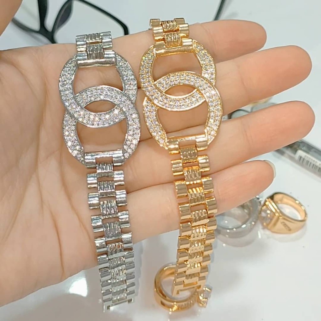 Matlaine - Gelang Rantai Bermerek Diamond Silver Gold Korea Titanium Xuping Anti Karat Anti Alergi A
