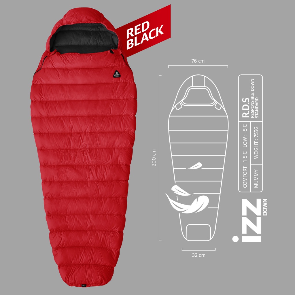 Pinnacle IZZ Down Sleeping Bag - Red Black