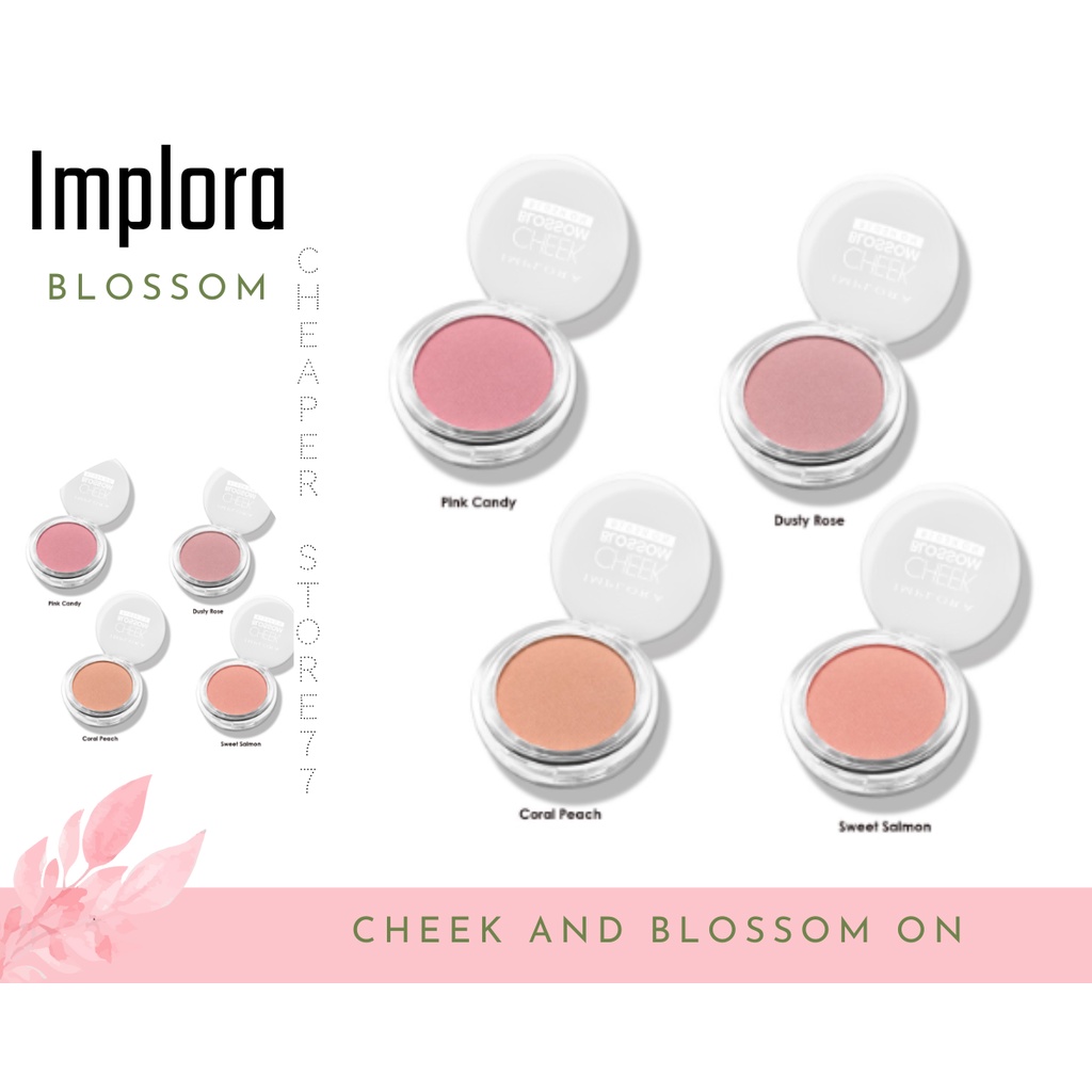 IMPLORA - CHEEK BLOSSOM BLUSH ON CORAL PEACH-DUSTY ROSE-PINK CANDY-SWEET ALMOND