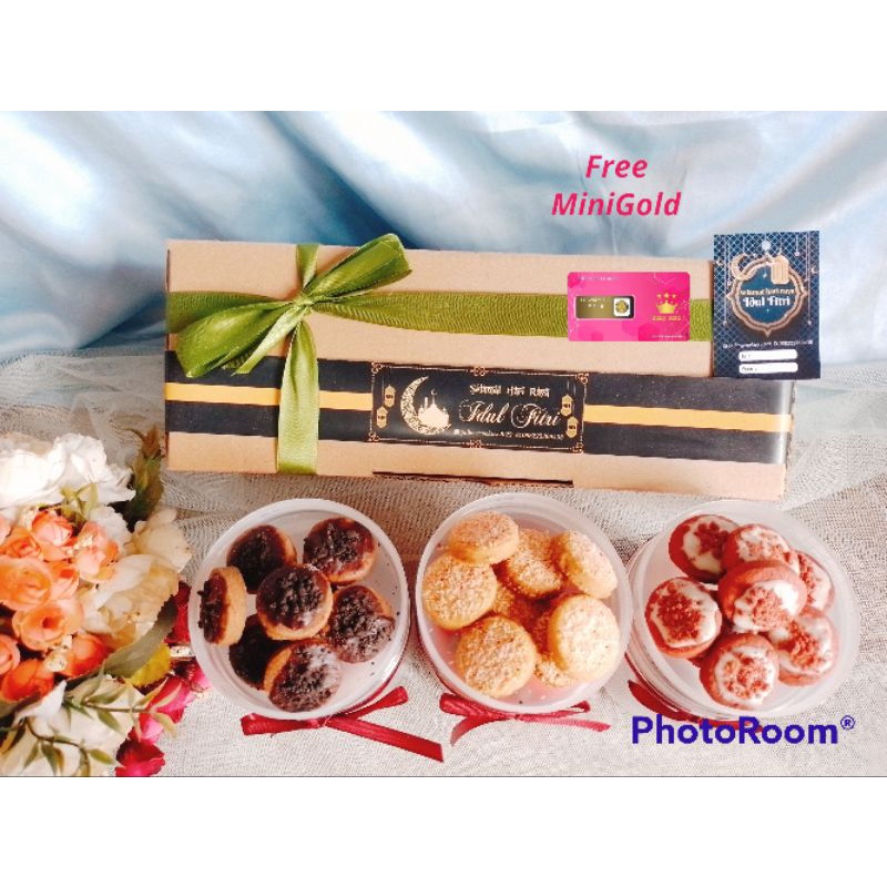 

Hampers Kue kering FREE MINIGOLD / Hampers isi 3 / Hampers Lebaran / Hampers Idul Fitri / Paket Kue kering