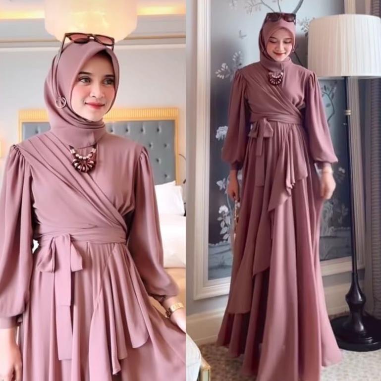 HARGA TERMURAH Meyhira Dress Ceruty Babydoll Full Puring LD 110 cm PJ 137 cm / Gamis Kondangan / Dre