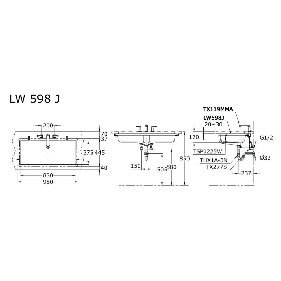 Wastafel TOTO LW 598 J Body Only