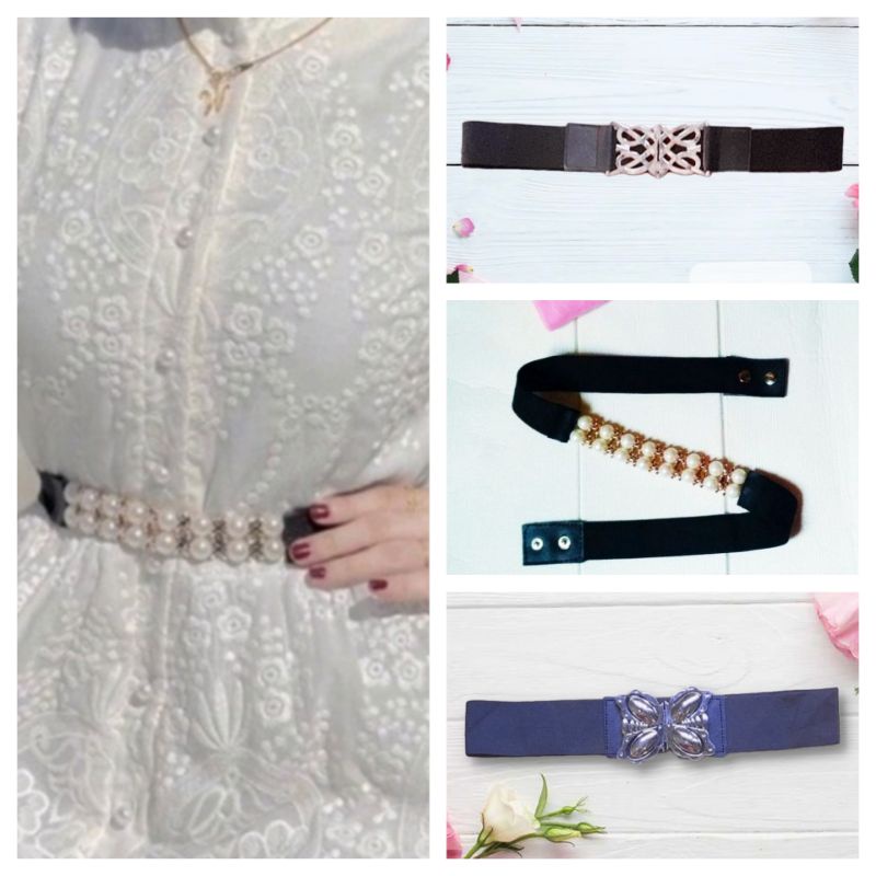 ikat pinggang wanita karet mutiara , gesper mutiara , sabukpinggang belt women