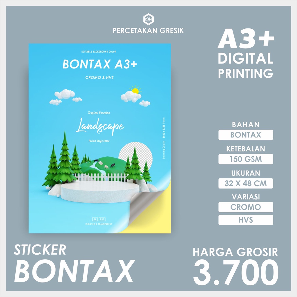 

CETAK STIKER BONTAX DIGITAL PRINTING A3+ [HARGA GROSIR & RESELLER]
