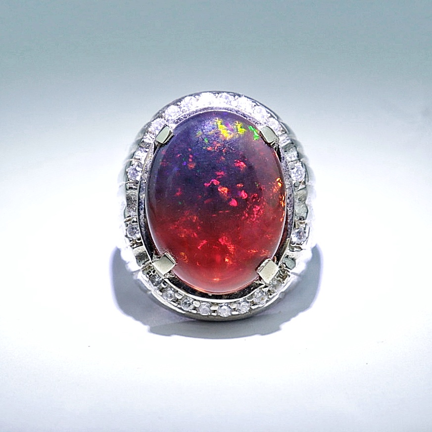 Cincin Kalimaya Black Opal Smokey Natural Permata Big SIze Free Memo KM01