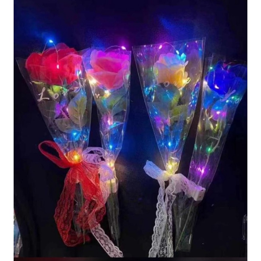 Barangunik2021 -Bunga Mawar Rose Plastik 1 Tangkai ada Lampu Hias Warna Warni