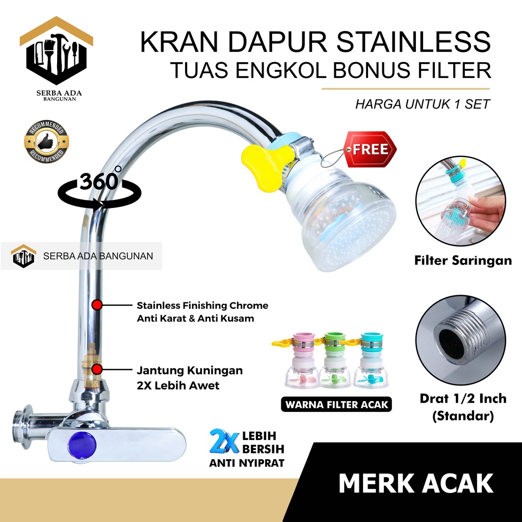 KRAN ANGSA EKONOMIS BABET STAINLESS / ANTI KARAT CUCI PIRING MURAH MERIAH AIR DERAS DAPUR WASTAFEL