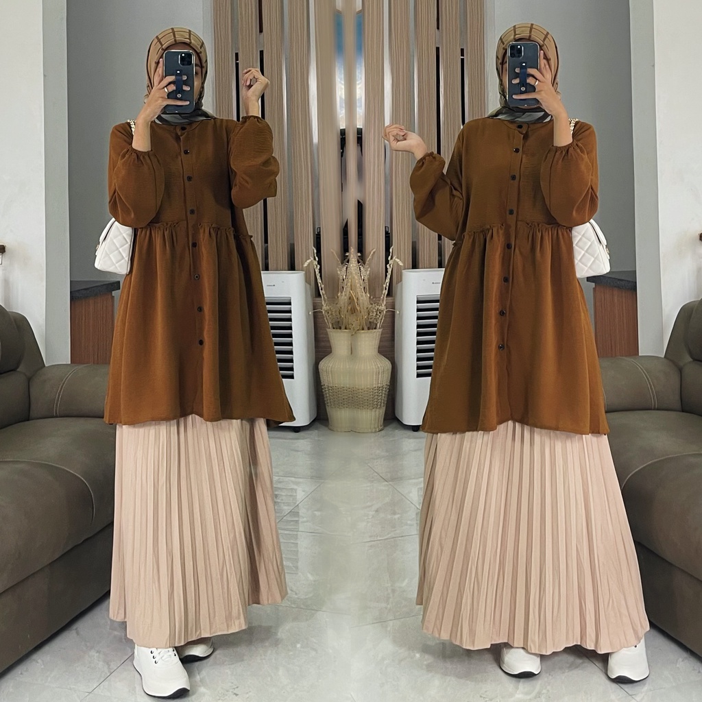 AMALINA tunik by ZALFA OUTFIT / tunik polos / kemeja panjang / tunik crincle