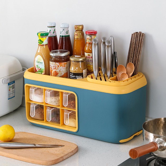 Tempat Rak Bumbu Dapur Serbaguna Rak Dapur Pisau Sendok Set Rak Tempat Bumbu