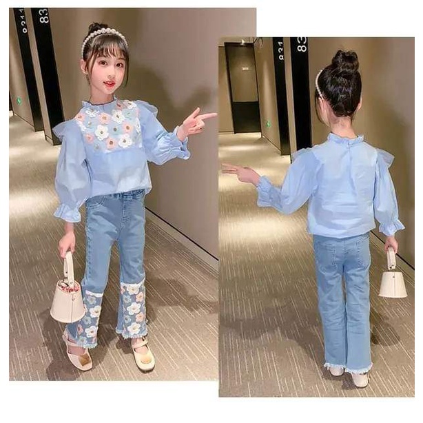 Setelan Anak Perempuan Sequin Flower BLUE