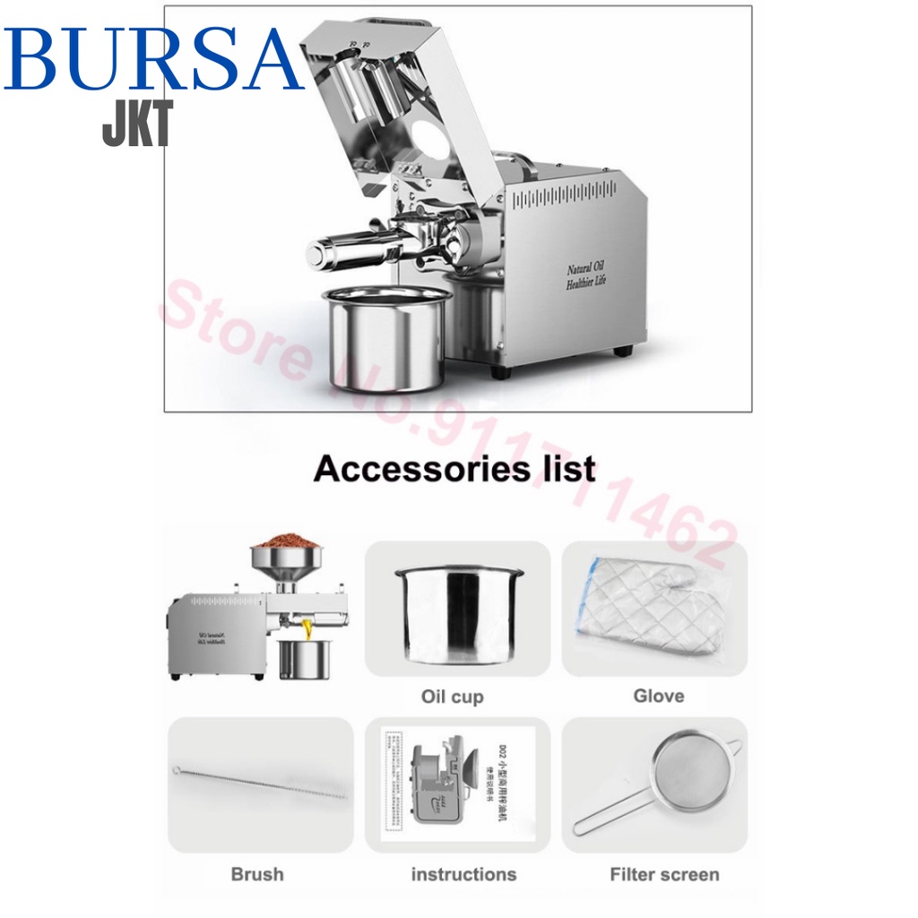 Mesin Press Oil Minyak Biji Bijian Kacang Otomatis 750W Stainless Steel Digital