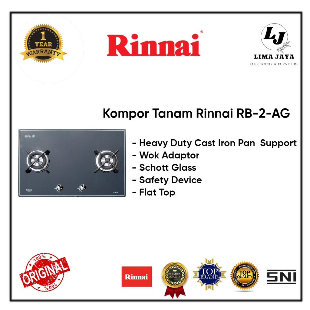 Kompor Gas Tanam 2 Tungku Rinnai RB-2-AG Kompor Tanam Rinnai