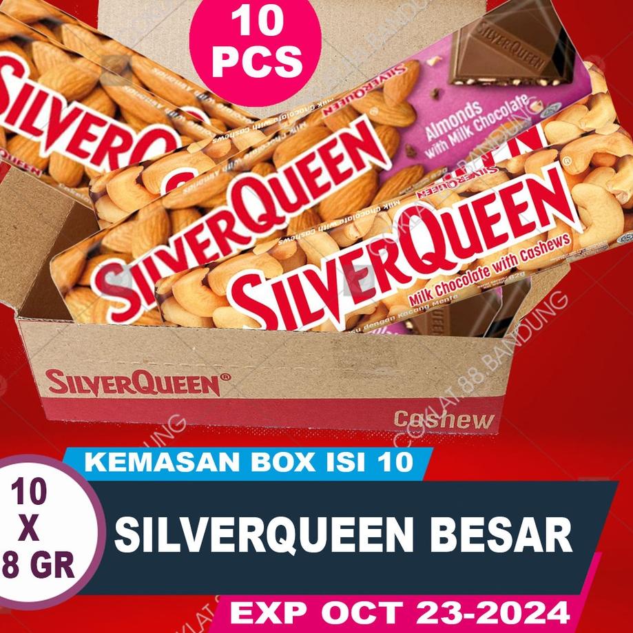 

☆ SILVERQUEEN 58gr 1 Box Isi 10 pcs EX 62 gr Cokelat Besar, Coklat SILVER QUEEN Buy 1 GET 1 10 Batang X 58 gr/gram Milk Chocolate Almond Cashew Mete Fruit Matcha Dark White 58 gram ♔