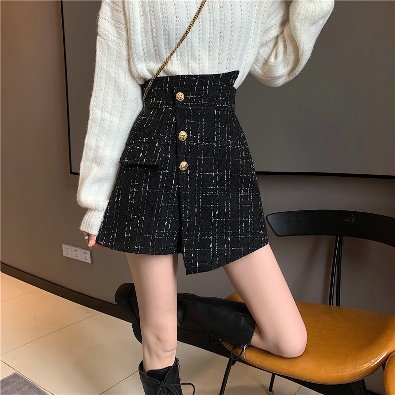 A-line Rok Pendek Korea kotak-kotak Rok Celana Highwaist Kekinian Straight Vintage Mini Skirt