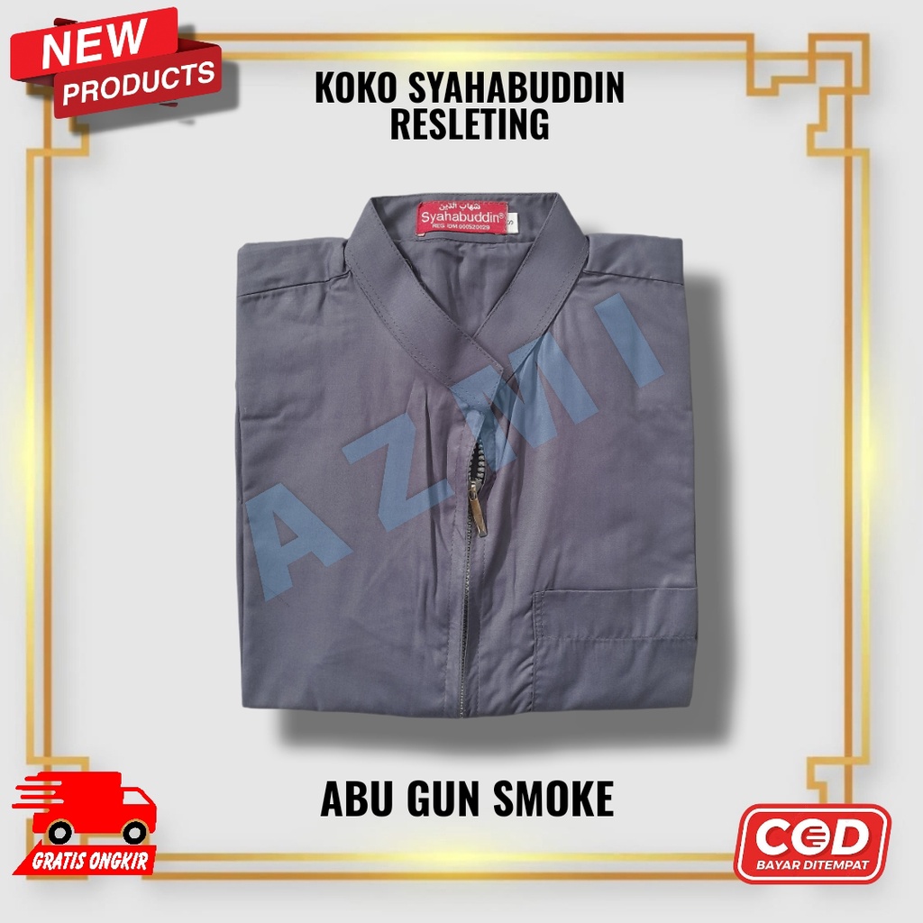 Baju Koko Syihabudin Resleting Abu Gun Smoke Kerah Yamani Syahabuddin Dewasa