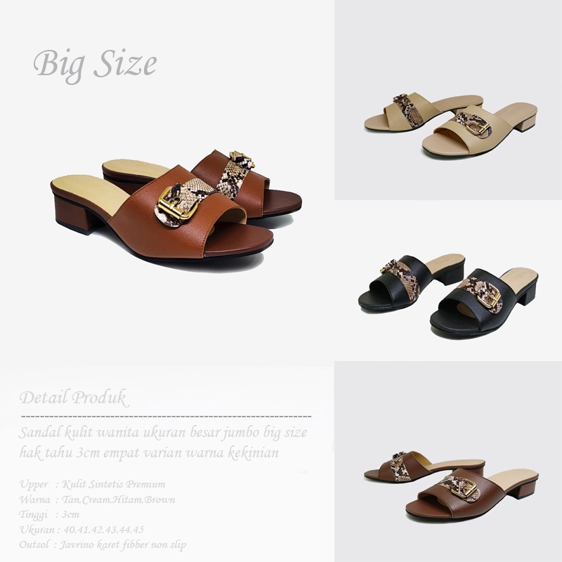 Sendal Kulit wanita Big Size 40 sampai 45 clog ibu kondangan 3 cm Tan,43