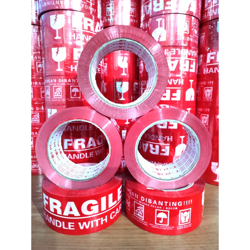 

Lakban FRAGILE MERAH 100 METER FULL x 48 MM Terlaris Super Tebal