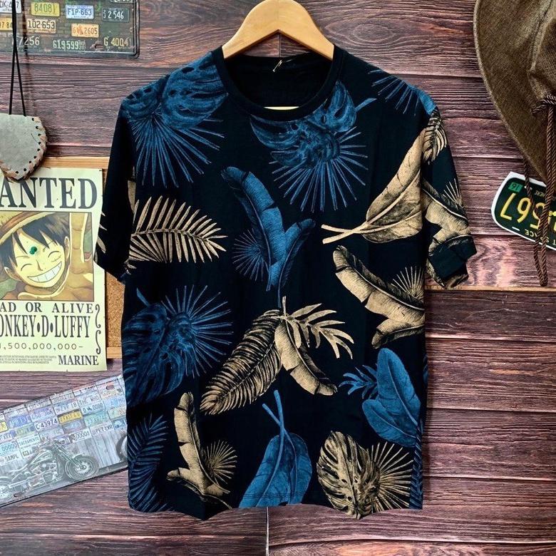 PROMO kaos distro pria black leaf size M L xL printing kaos motif full printing TERLARIS