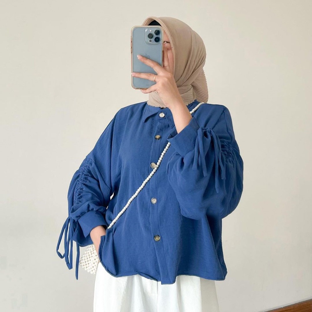 Belinda Blouse atasan wanita korean style Crincle / Atasan Kemeja Lengan Serut Aktif