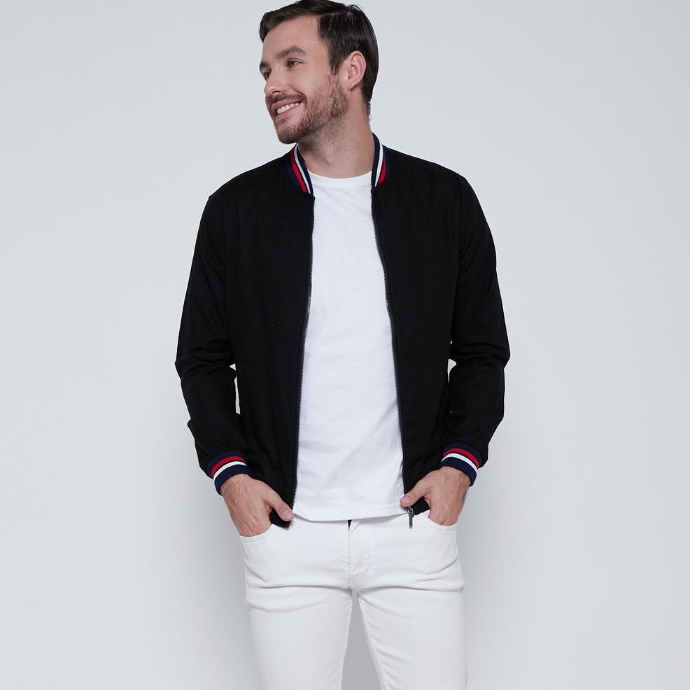 READY M231 Jaket Pria Bomber Oxford Panjang Hitam 1768A