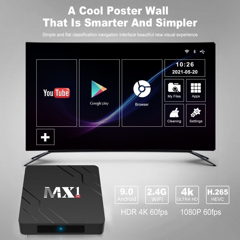 MX1 - Android 9.0 Smart TV Box 4K UHD - RAM 2GB ROM 16GB - Android TV Box Terbaru dan EKONOMIS