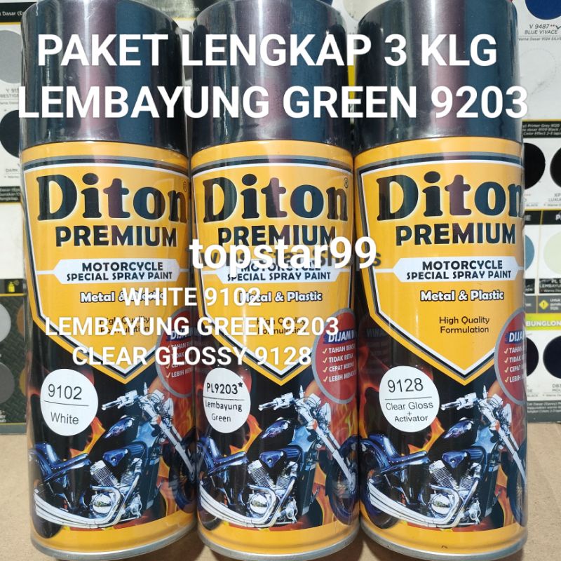 Diton Premium Paket Lengkap 3 Kaleng 400cc Lembayung Green Hijau 9203 White 9102 Clear Glossy 9128 Pilox Pilok Cat Semprot Spray Paint