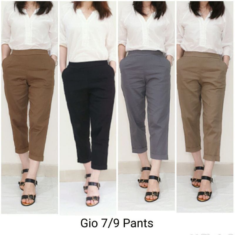 Celana 7/9 Wanita Katun Twill Srecht pinggang karet