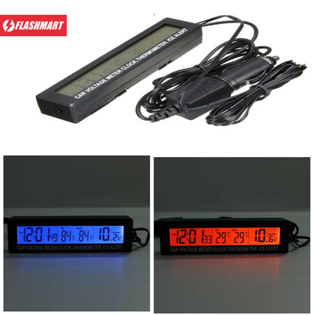 Flashmart Jam Digital LCD Mobil dengan Thermometer Battery Voltage Monitor - EC88