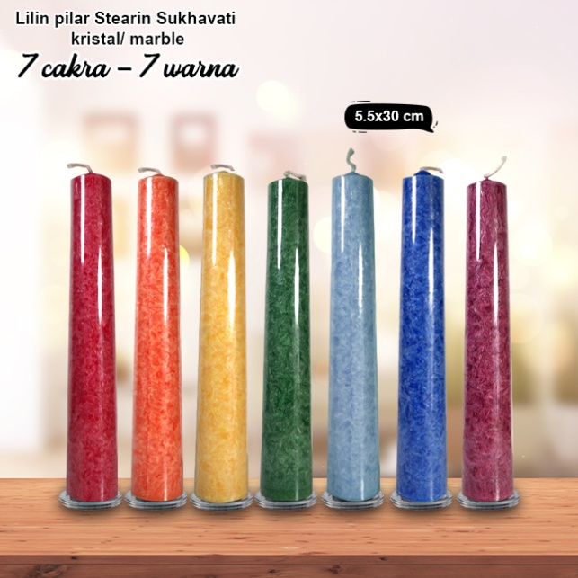 Lilin Meditasi 7 Warna - 7 Cakra Stearin Marble Kristal Sukhavati 30cm