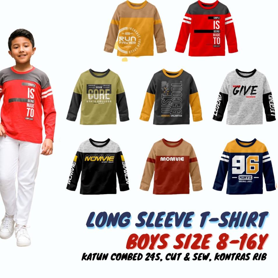 ℗ Baju Kaos Lengan Panjang Anak Laki-laki Lengan Panjang JUNIOR REMAJA TEEN size 8-16 - KJCO ➮
