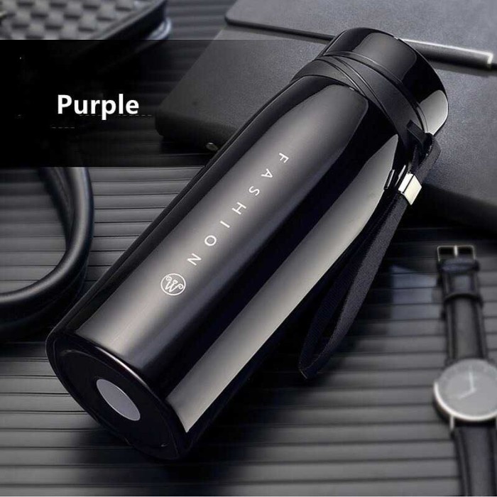 botol minum  Botol Minum 1 Liter Termos Stainless Water Bottle Air Panas & Dingin - Hitam Ungu(S8U7)