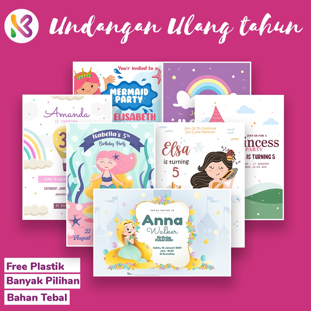 Kamilastorindo Undangan Ulang Tahun Anak Custom Unicorn Mermaid