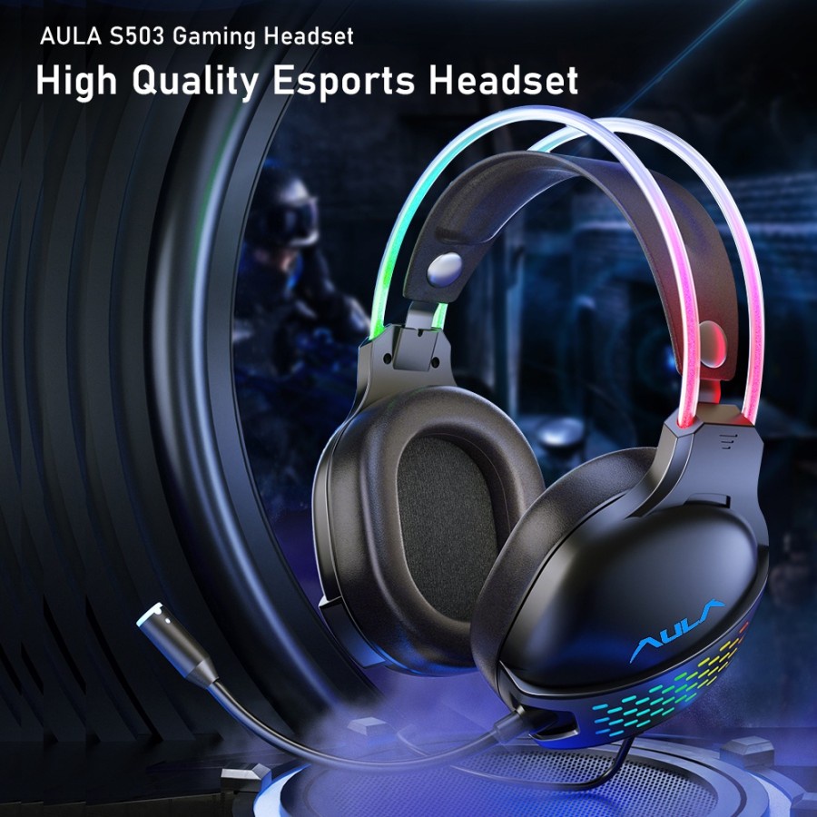 Aula S503 Headset Gaming HD Dengan Noise Canceling + Lampu RGB