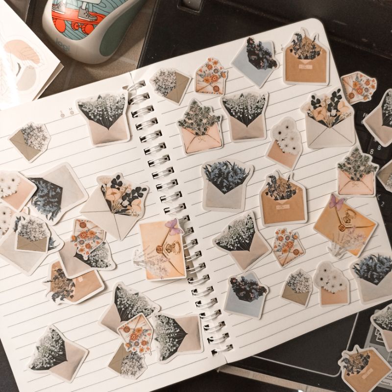 

15pcs Sticker Aesthetic Envelope Flower Retro Vintage Die Cut Stiker Estetik Scrapbook Kado Gift