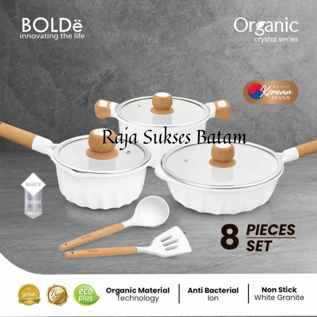 Bolde Organic Crytal White Cookware 8 pcs Set Wajan Panci Teflon set BATAM