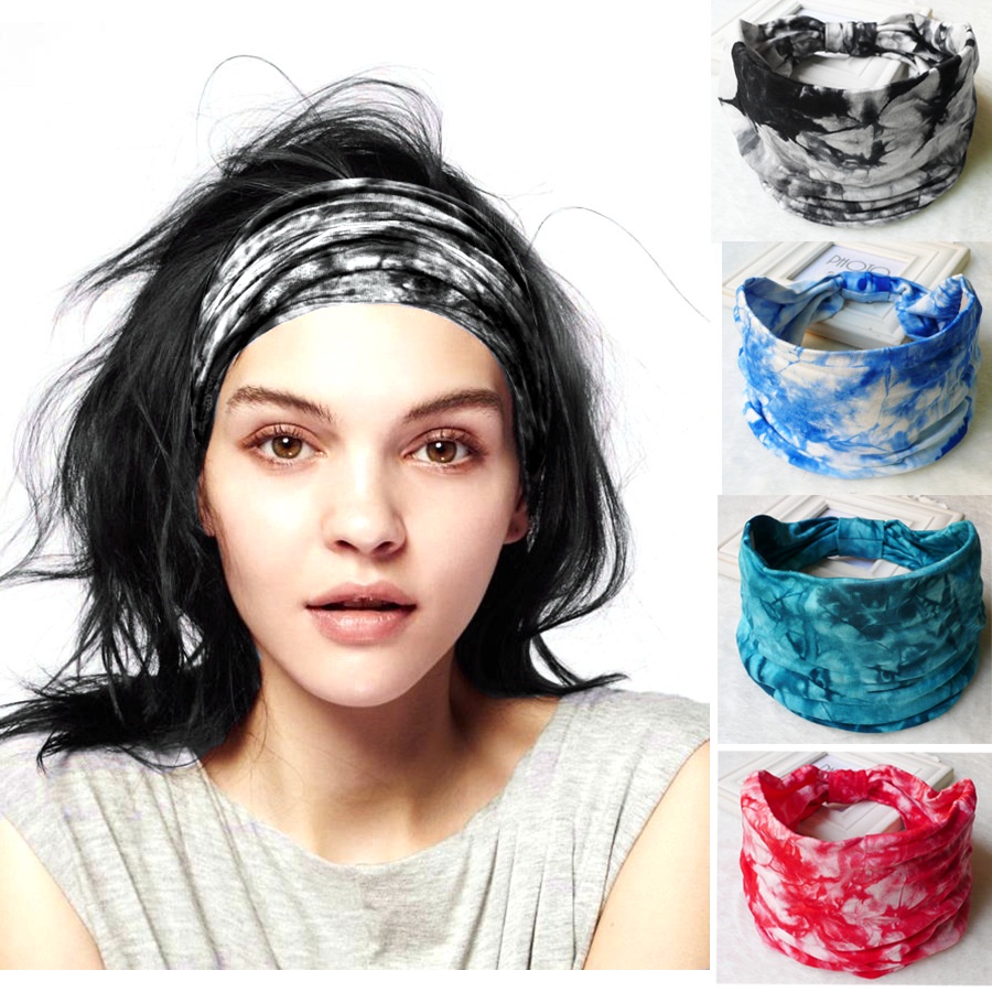 Bandana Hair Accessories Hairband Eropa Dan Amerika Baru Bohemian Elastis Olahraga Ikat Kepala Wanita Tie-dye Cross Ikat Kepala Yoga Bertepi Lebar Sorban Bulang