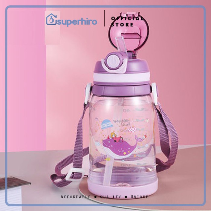 botol minum  Botol Air Minum Anak Sedotan Tali Sekolah Kids Premium Bottle Boy Girl - Ungu(C8V3) Bis