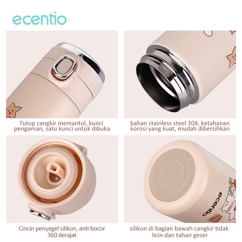 ecentio 420ml Termos Air Panas 304 Stainless Thermos Suhu Display LED Termos Vakum Flask Botol Kartun Termos Air Minum Panas Dingin Tumbler