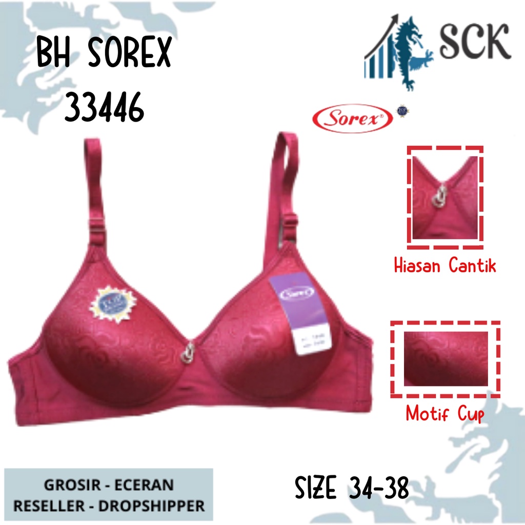 BH SOREX 33446 Tanpa Kawat Busa Tipis tekstur Motif / BH Kait 2 CUP A-B Size 34-38 / Pakaian Dalam Wanita