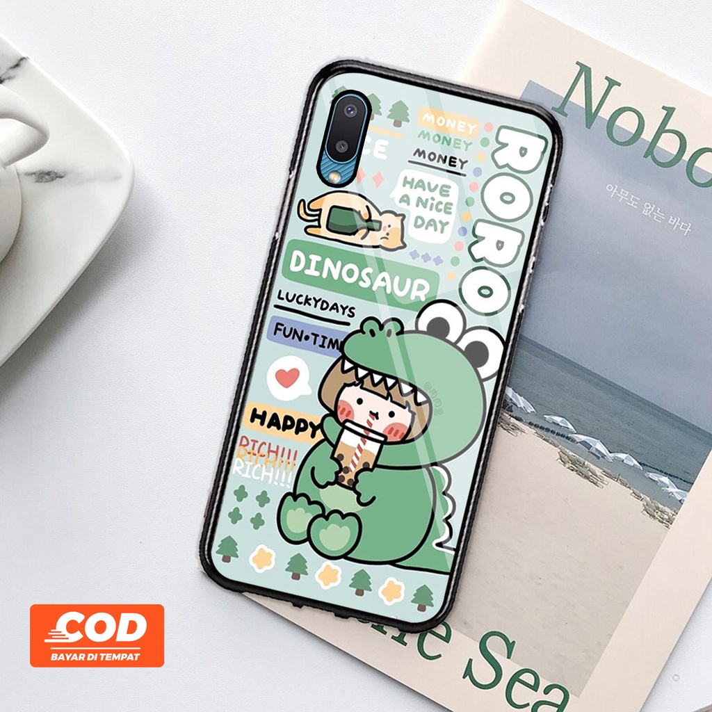Case Hp SAMSUNG A02 / M02 - [ 04 ] - Casing Hp  SAMSUNG A02 / M02 - Case CUTE DINO - Hardcase 2D Glo