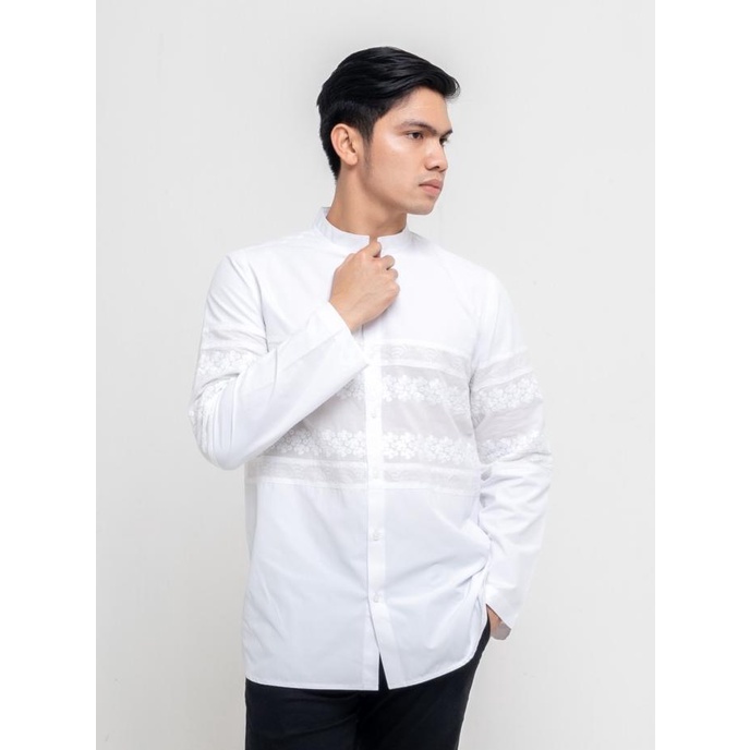 Sale MOC Kemeja Koko Lengan Panjang Pria Modern Fit MOBO - WHITE /BAJU KOKO PRIA/BAJU KOKO DEWASA/BA