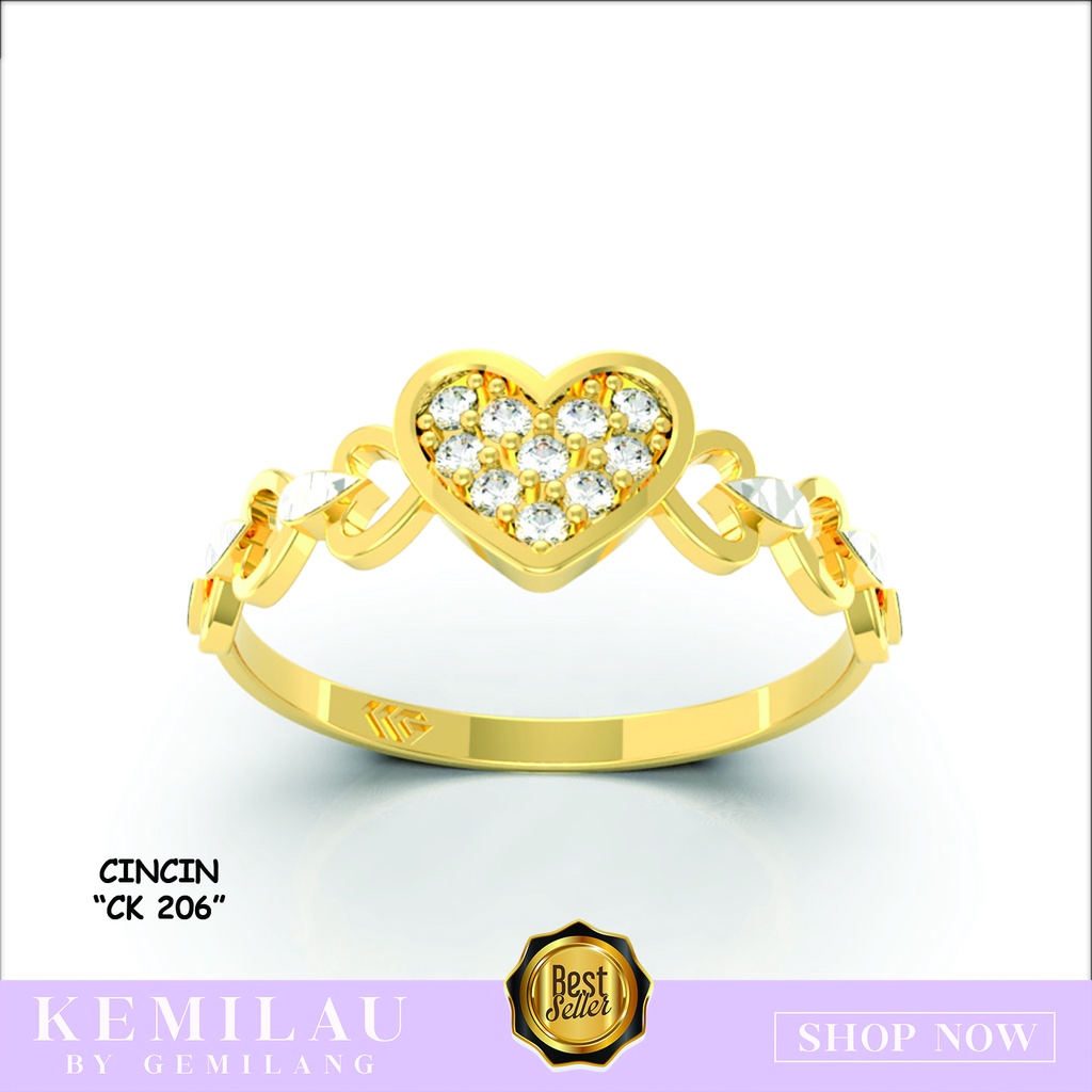 TERLARIS CINCIN EMAS KADAR 300/6KARAT & 375/8KARAT LOVE RANTAI MODEL BARU ELEGANT KEMILAU (CK 206)