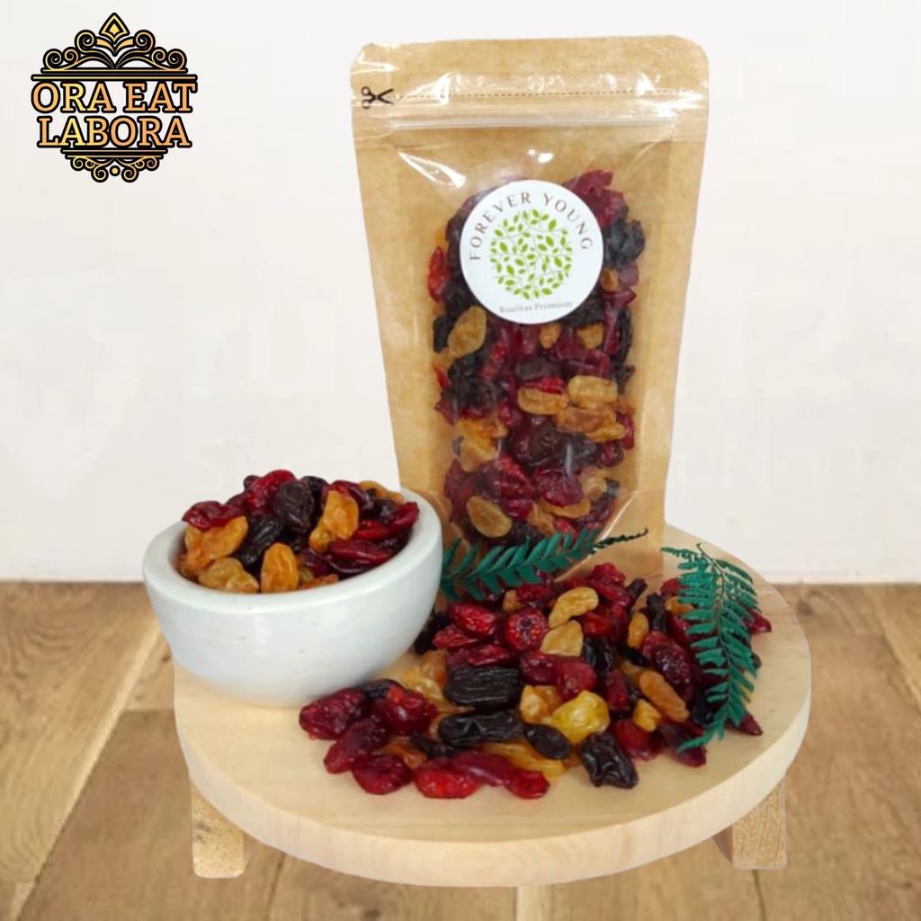 

Superfood Dried Fruit Mixed Berries 3in1 Golden Raisin Black Raisin Cranberry Organik Kualitas Premium - Ora Eat Labora