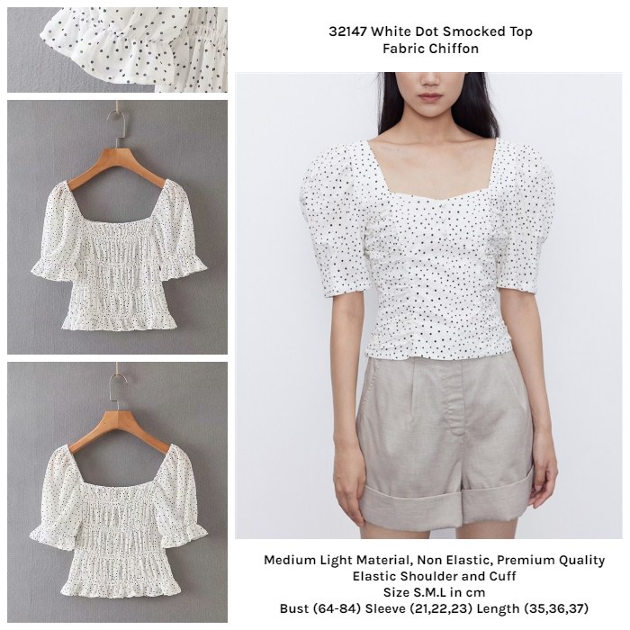 32147 Atasan Putih Sifon Polkadot Wanita White Korean Style Blouse