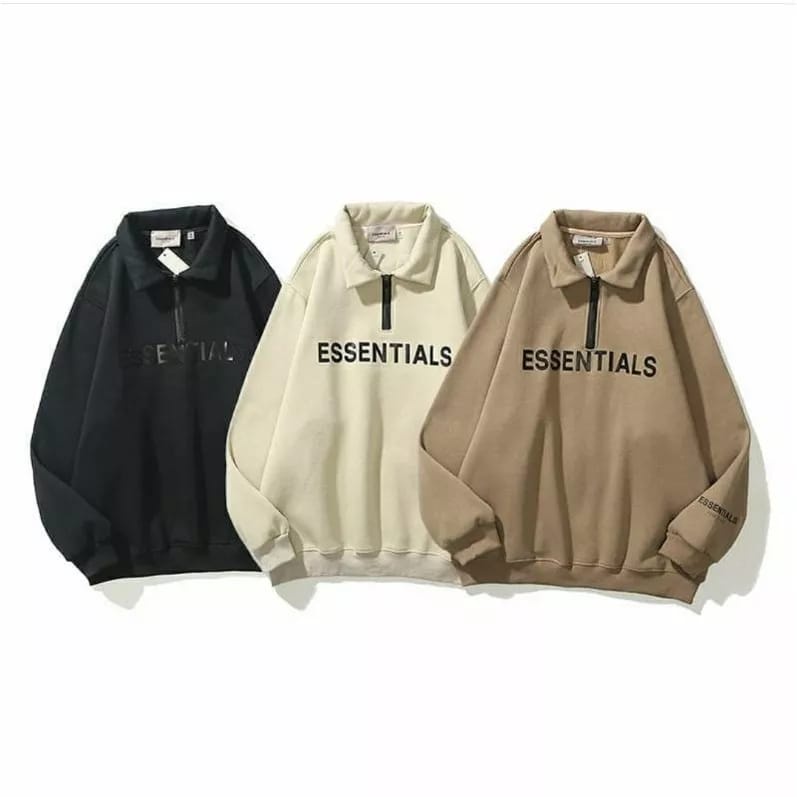 COD- HALFZIP ESSENTIALS SWEATSHIRT BASIC MOCCA PREMIUM UNISEX BAHAN TEBAL GRAMASI 280 / JAKET HALFZIP