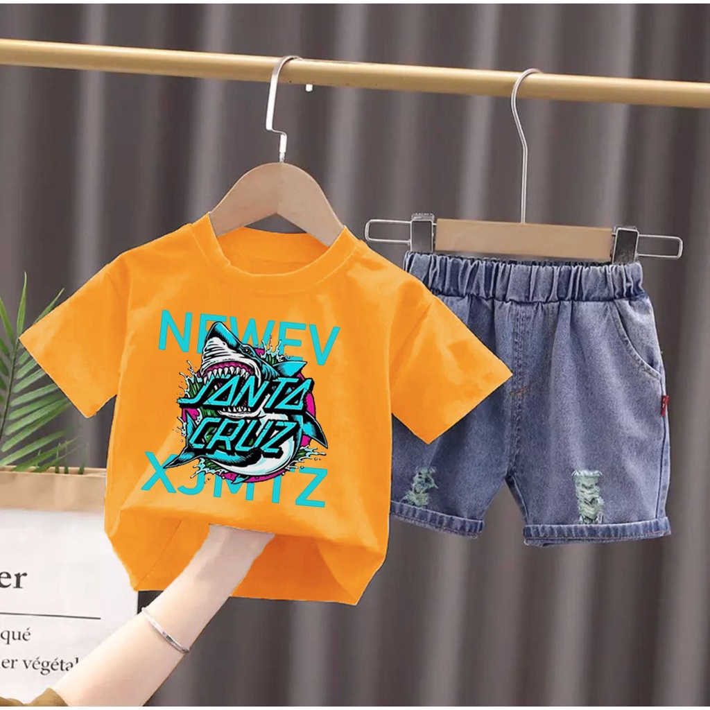 PROMO-SETELAN ANAK BAJU KAOS CELANA PENDEK BAHAN DENIM UMUR 1-5 TAHUN SETELAN ANAK BAJU ATASAN ANAK LAKI LAKI PEREMPUAN TERBARU FASHION ANAK MASA KINI TERMURAH